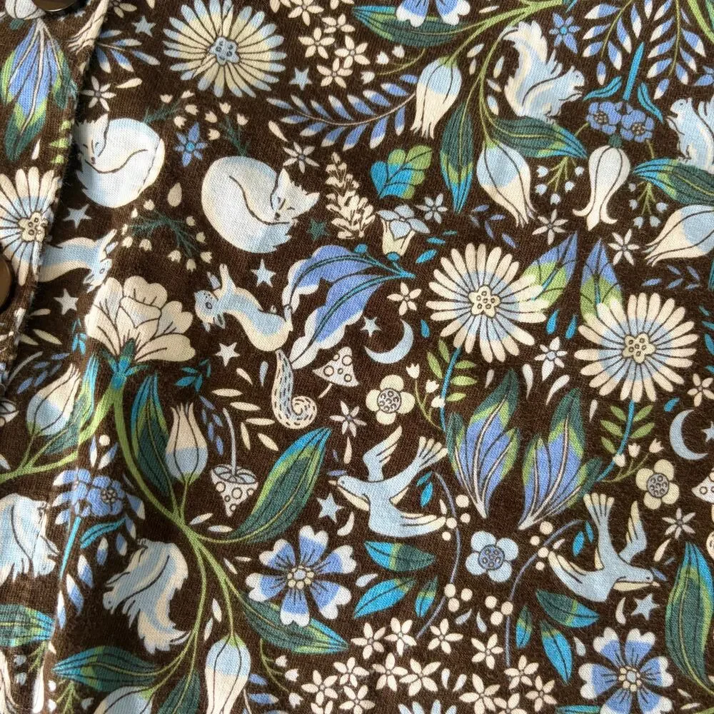 Vera Bradley 100% Cotton Forest Notch Collar Pajama Set Blue Brown Size S
